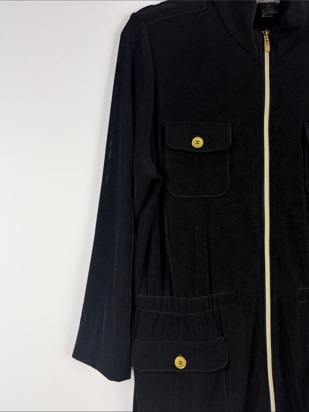 Chico’s Travelers Black Liquid Knit Zip Utility Jacket 2 L Stretch - Picture 4 of 5